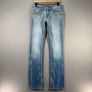 True Religion Straight Flap Jeans Women 28 Blue Light Wash Denim Classic Trendy